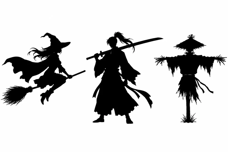 骑扫帚的魔女、背巨剑的武士、戴草帽的稻草人