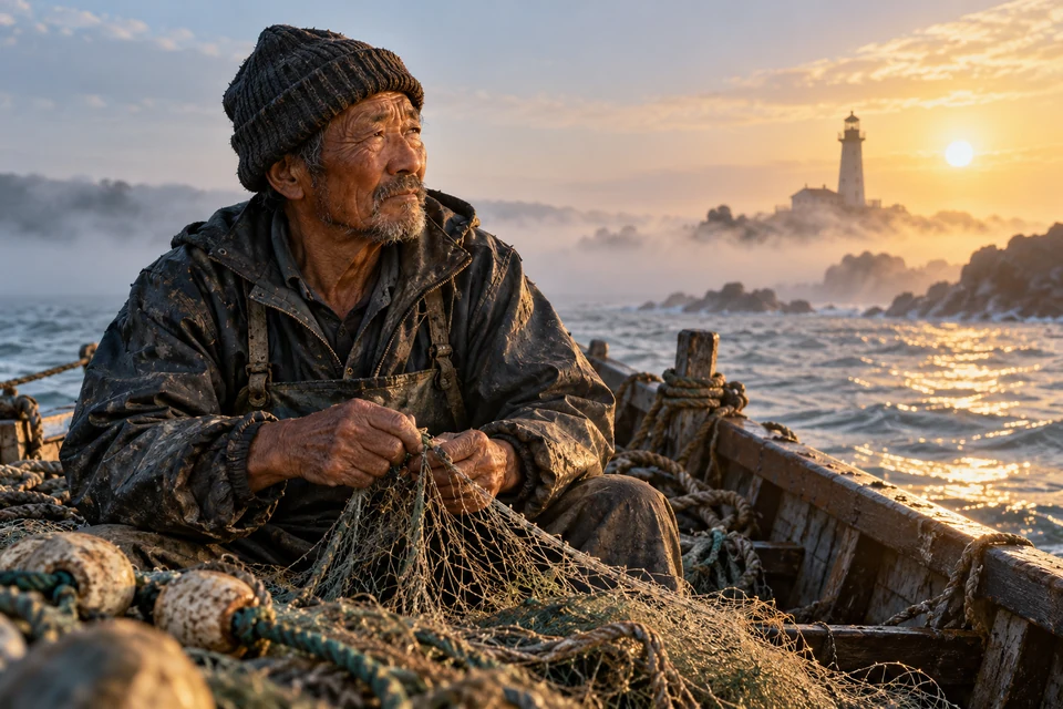 海边的老渔民