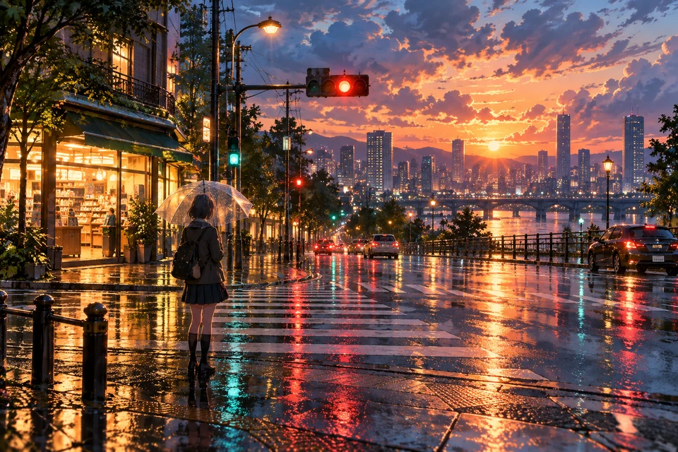 城市：雨后的路口