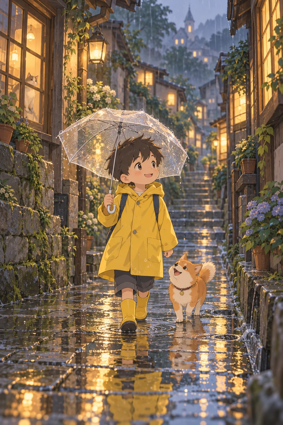 雨中小巷插画示例